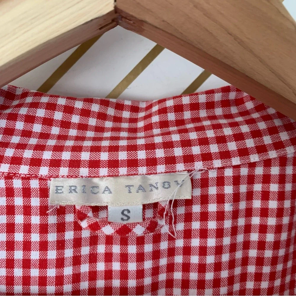 Erica Tanov cotton gingham open front long line blazer jacket Lagenlook boho S